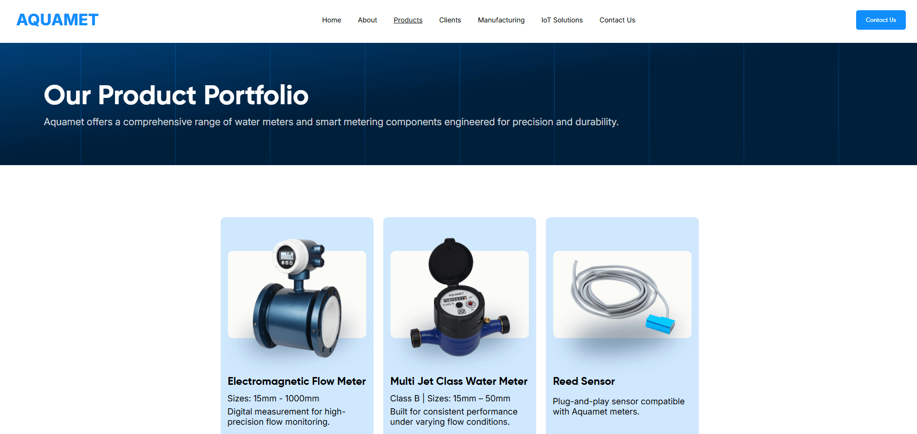 Aquamet website products page